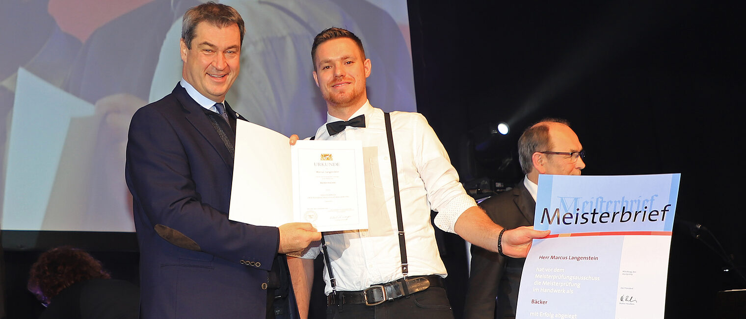 Meisterfeier 2019, Meisterpreisträger Marus Langenstein neben Markus Söder