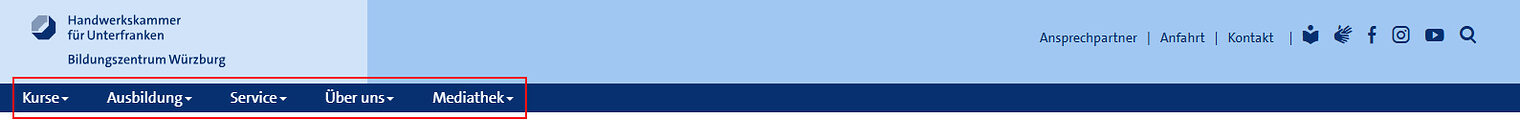 Screenshot der Hauptnavigation auf www.bildungszentrum-wuerzburg.de