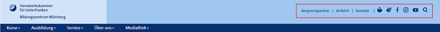 Screenshot der Kopfzeile auf www.bildungszentrum-wuerzburg.de