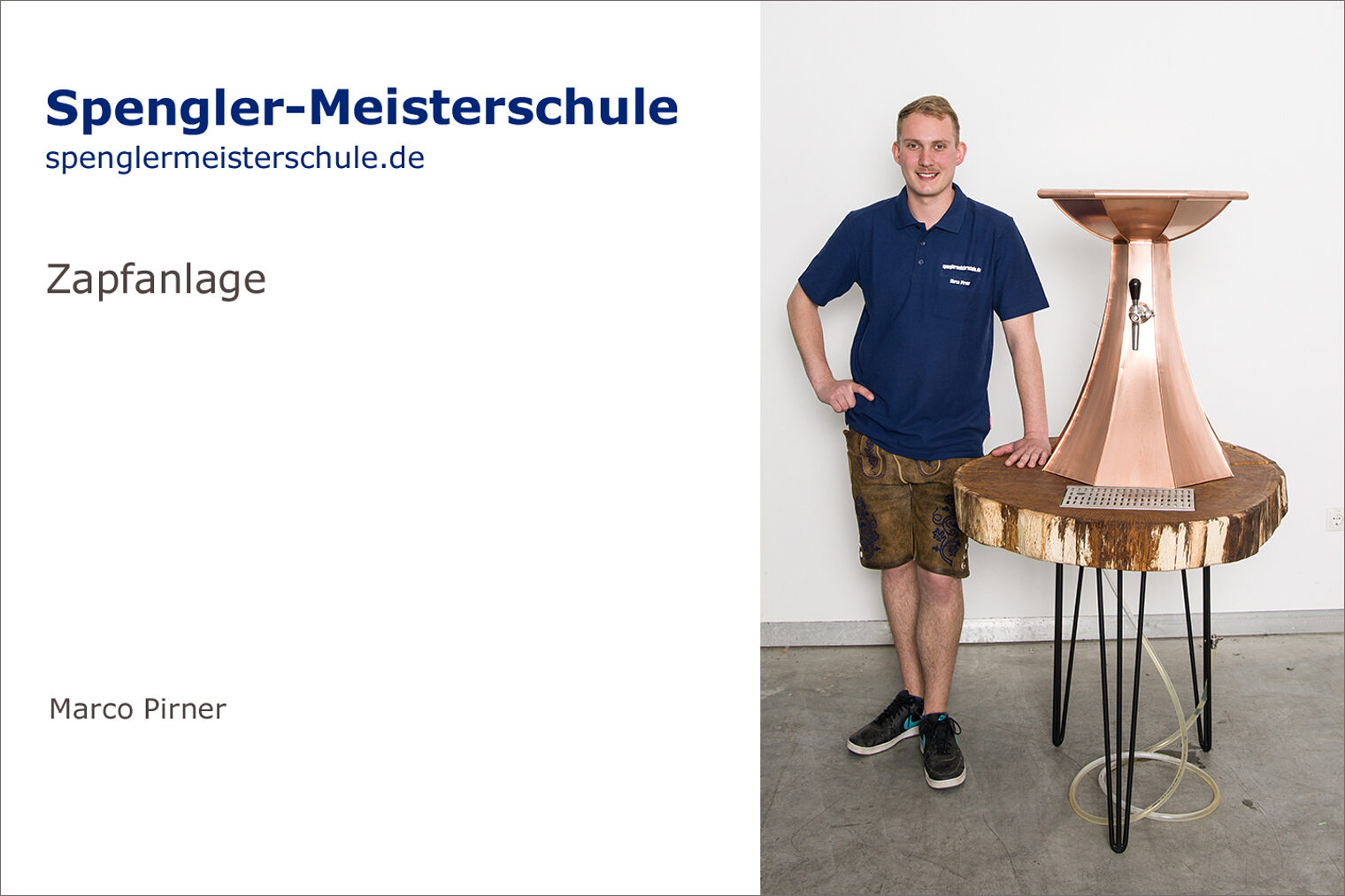 Spengler-Meisterschule Würzburg der Handwerkskammer für Unterfranken Porträt Marco Pirner mit seinem Spenglermeisterstück