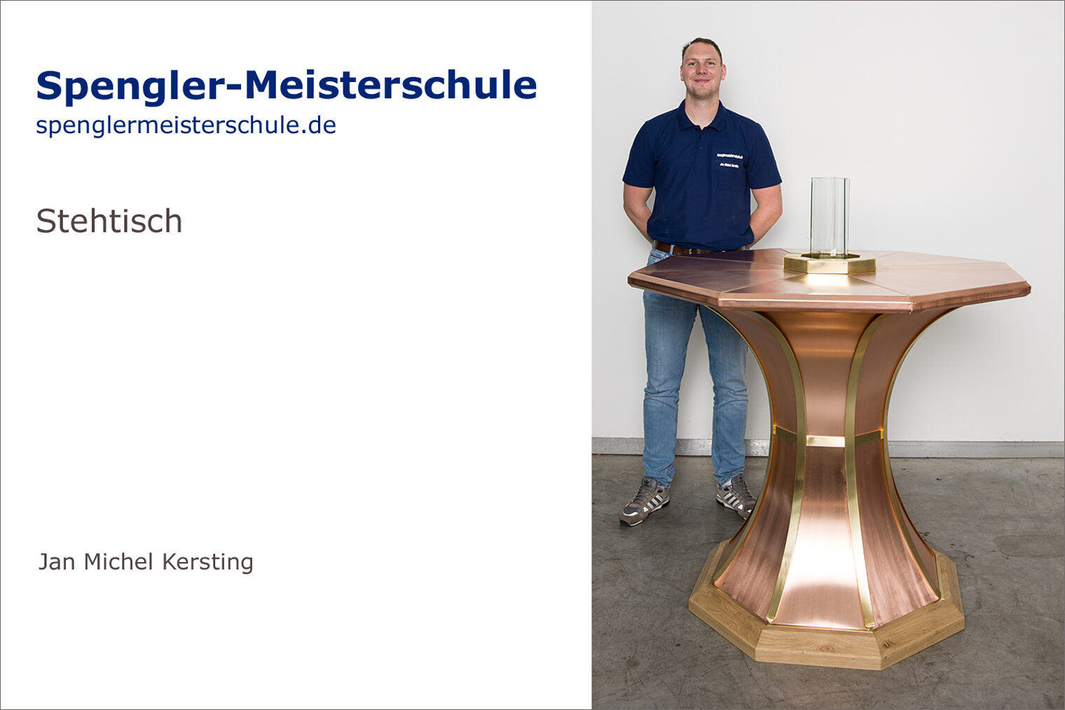 Spengler-Meisterschule Würzburg der Handwerkskammer für Unterfranken Porträt Jan Michel Kersting mit seinem Spenglermeisterstück