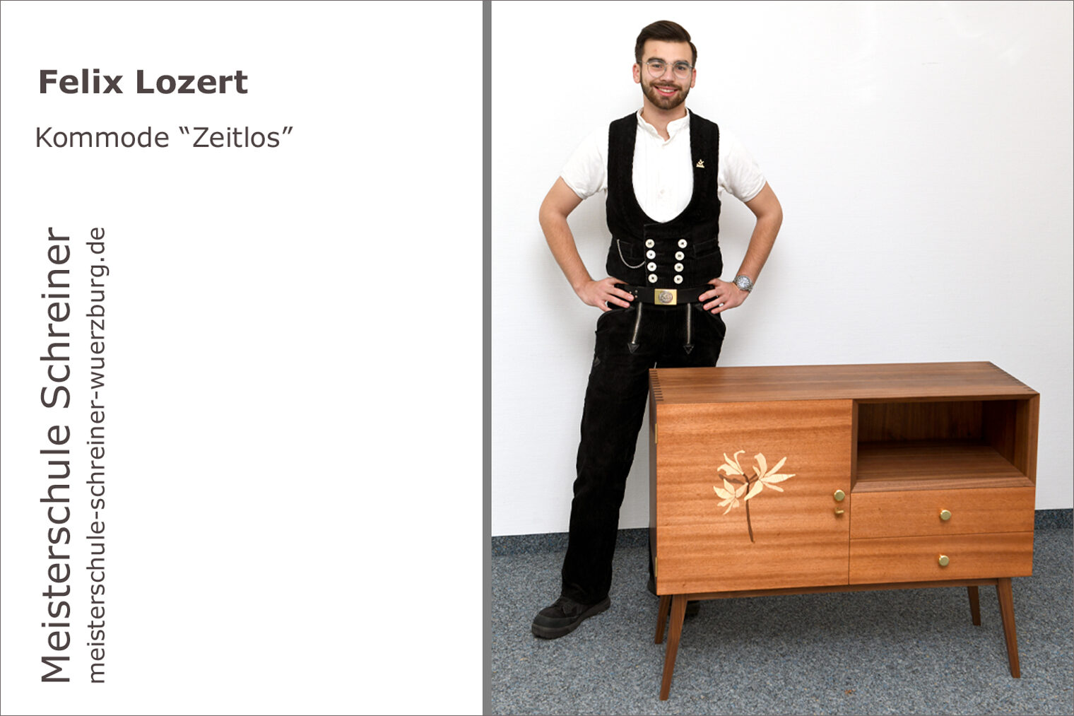 Portrait von Laurenz Herold mit seinem Schreinermeisterstück "Kommode Zeitlos"