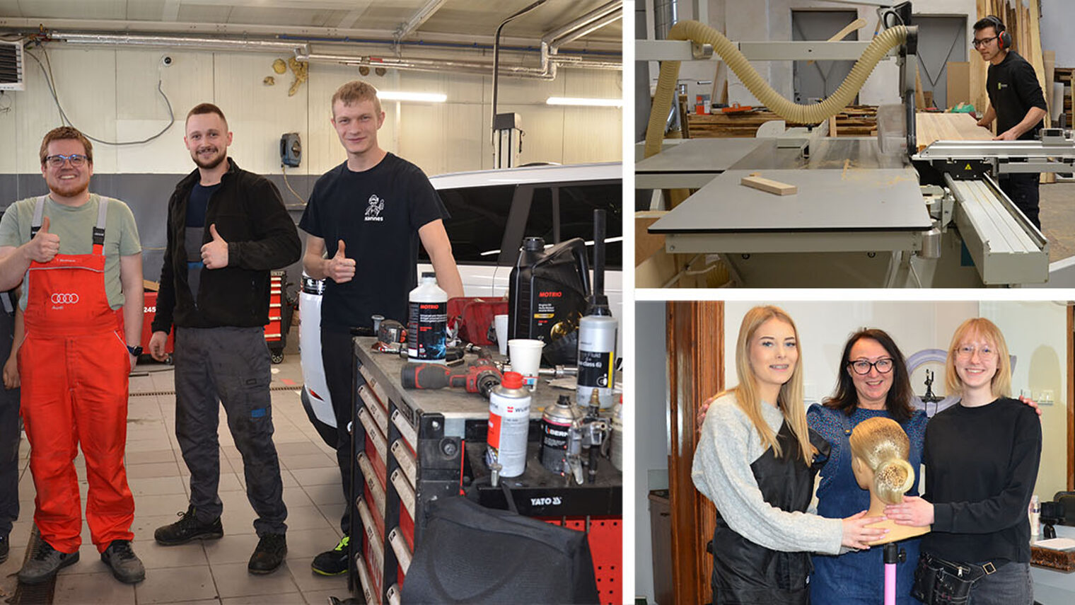 Collage mit Bildern von Junghandwerkern in ihren Gastbetrieben