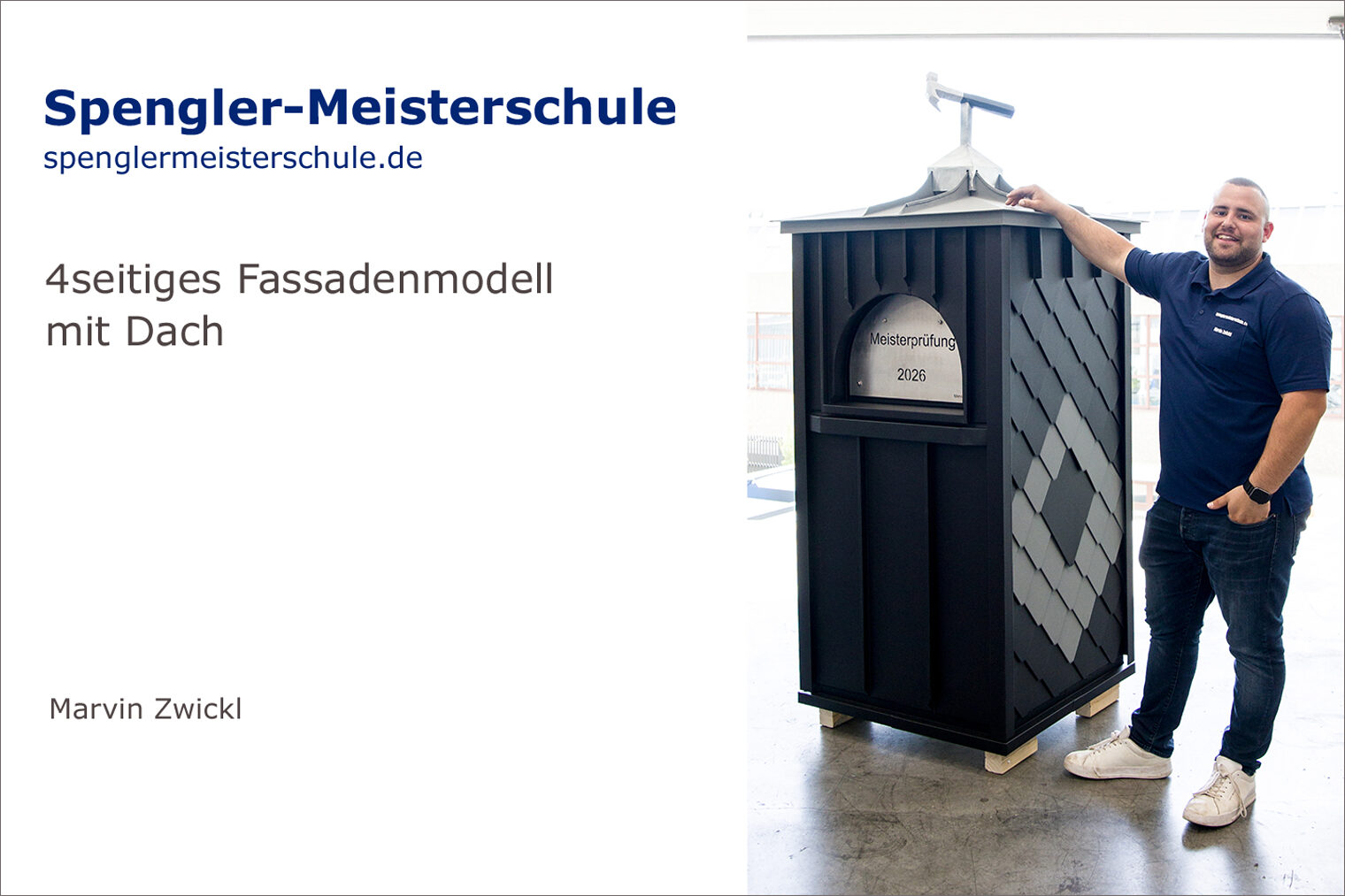 Portrait Marvin Zwickl mit seinem Spengler-Meisterstück