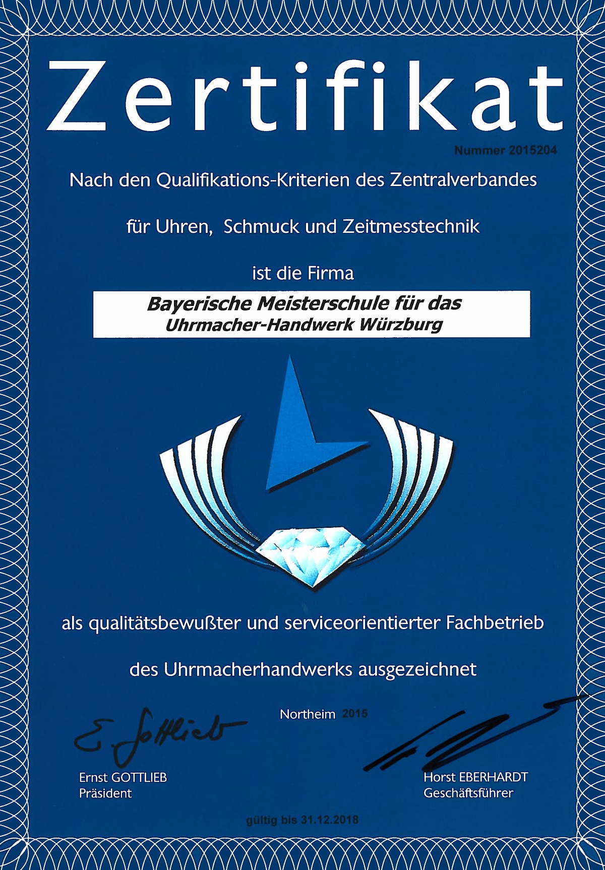 Zertifizierungsurkunde Bayerische Meisterschule